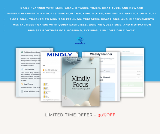 Mindly ADHD Toolkit – Daily & Weekly Planner + Emotional Management